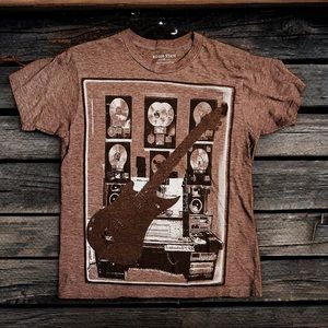 Rogue State Men’s Music Guitar Graphic Tee | Brown Marled Tshirt | Size S |